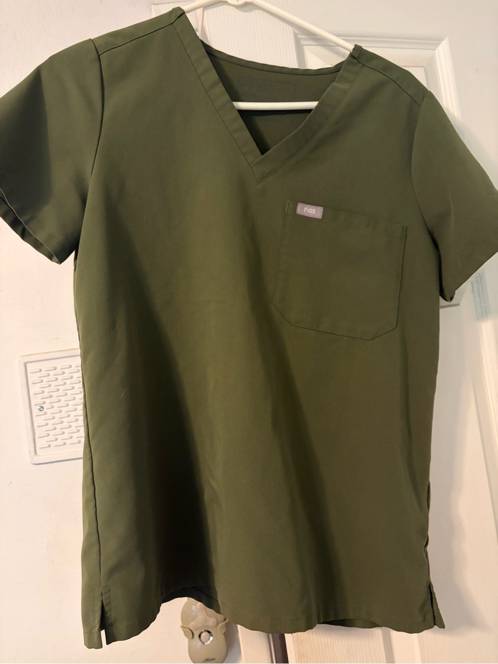 Figs Olive V-Neck Short Sleeve Scrub Top with Chest Pocket